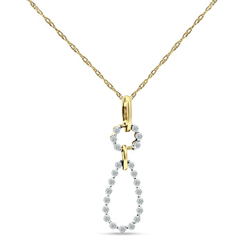 14K Yellow Gold 0.19ct Pear Teardrop Dangling Diamond Pendant Chain Necklace 18" Long Wholesale